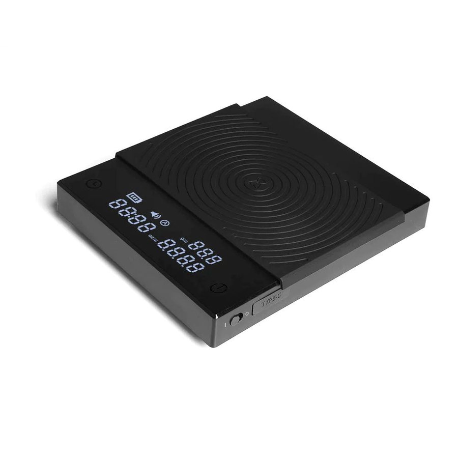 TIMEMORE Black Mirror Basic 2.0, a black coffee scale with a lit display